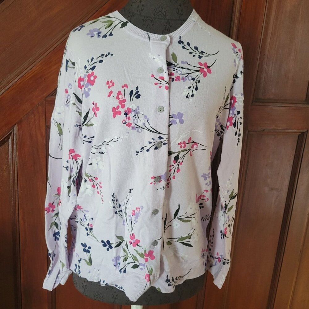 Karen Scott Floral Button-Front Cardigan Sweater Lightweight Knit Long Sleeve Wo